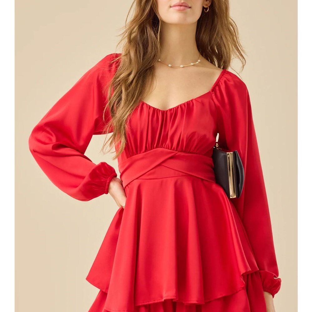 B Darlin Vibrant Red Long Sleeve Dress
